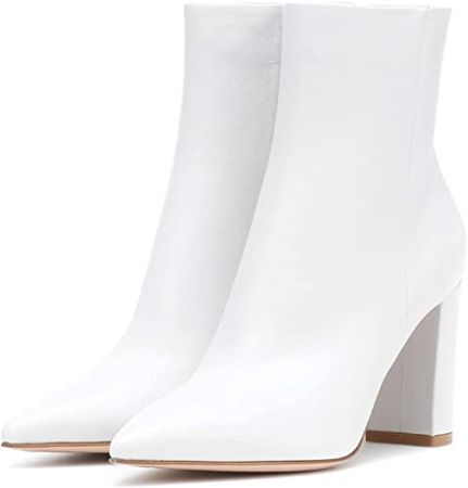 Amazon.com | MIRAAZZURRA Women Ankle Booties Block High Heel Pointy Toe Boots Black Casual Zipper Booties for Women | Shoes