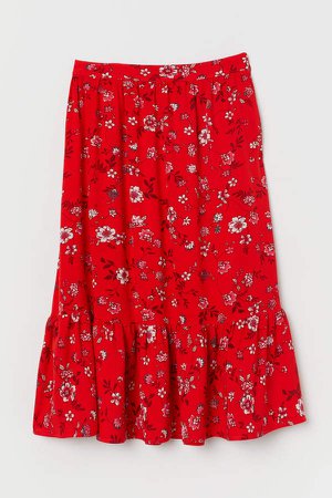 Patterned Flounced Skirt - Red