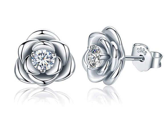 Amazon.com: White Gold Plated Sterling Silver Rose Flower Stud Earrings, Hypoallergenic & Nickel Free Earrings for Women: Jewelry