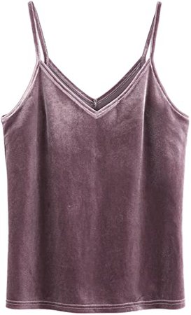 SheIn Women's Casual Basic Strappy Velvet V Neck Cami Tank Top at Amazon Women’s Clothing store