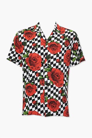 Checkered Rose Print Classic Shirt | Forever 21