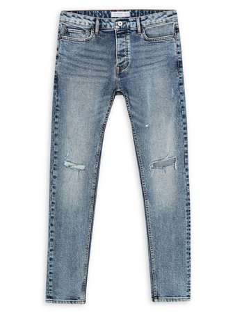 TOPMAN - Mid-Wash Ripped Flap Stretch Skinny Jeans - thebay.com