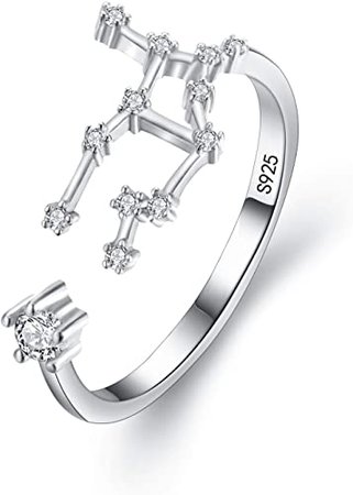 Amazon.com: BriLove 925 Sterling Silver CZ Statement Ring for Women -"Gemini" 12 Constellation Astrology Horoscope Zodiac Adjustable ring: Jewelry
