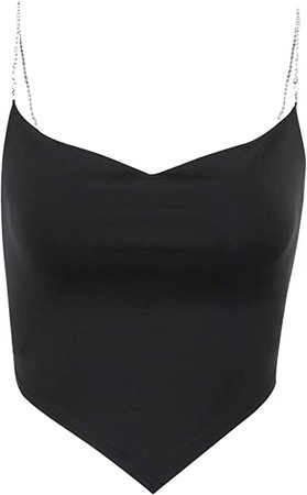 Avanova Womens Lace Patchwork Spaghetti Strap V Neck Ribbed Knit Crop Cami Tops Black Small at Amazon Women’s Clothing store