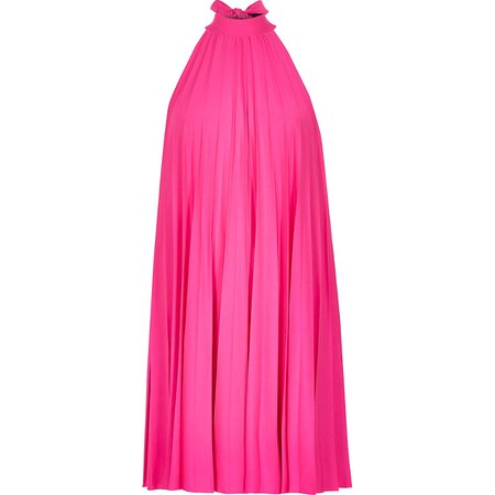 Pink pleated halter neck dress | River Island