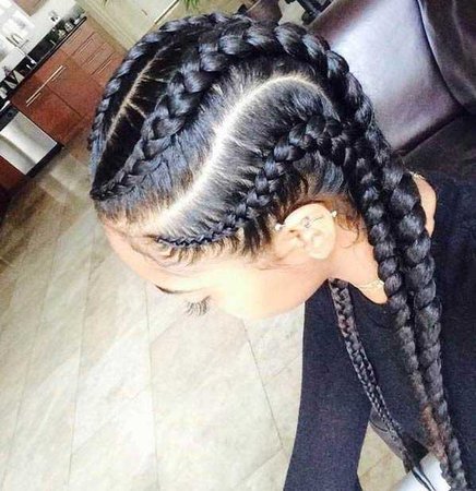 two braids black woman backside