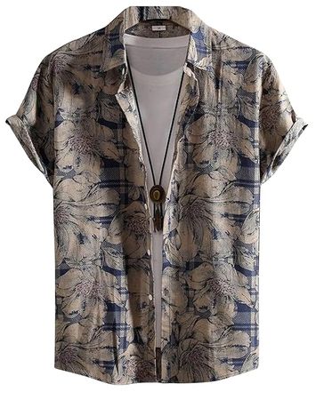IndoPrimo Casual Shirt for Men | Shirt for Men | Men Stylish Shirt | Men Printed Shirt | Men Print Shirt | Men Half Sleeve Shirt (KFG) (Medium, Navy Cream) : Amazon.in: Clothing & Accessories