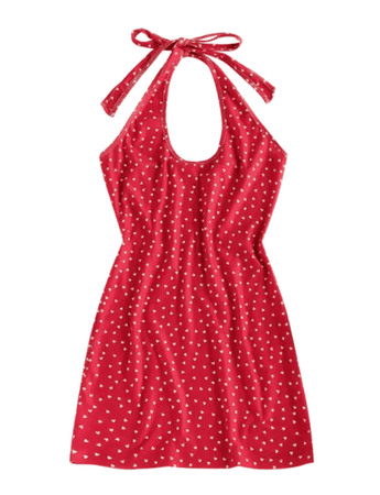 Red Ribbed Tiny Heart Halter Dress