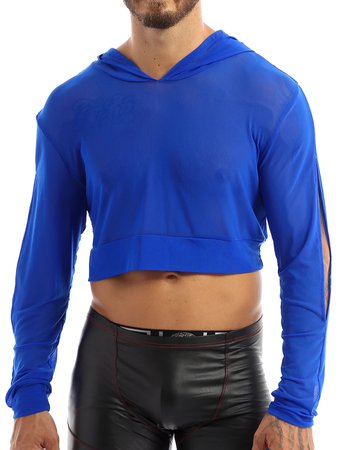Pulôver transparente masculino de malha pura manga comprida, camiseta com capuz transparente para homens, blusa crop top para roupa de hip hop|Camisetas| - AliExpress