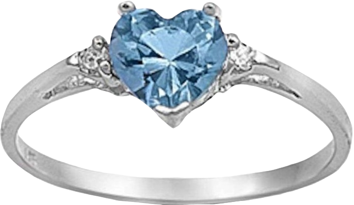 light blue heart shaped diamond silver ring