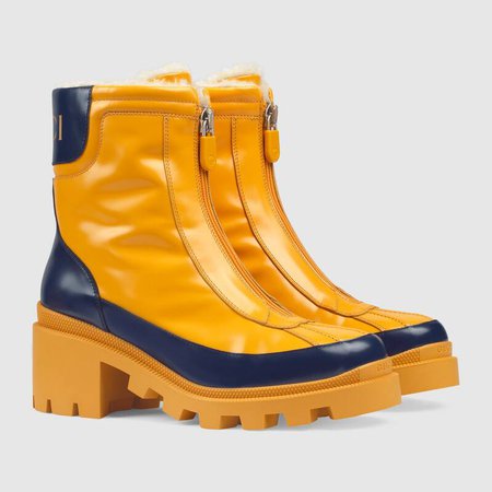 Yellow Leather mid-heel ankle boot | GUCCI® US