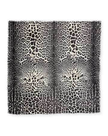 Saint Laurent Leopard Pattern Fringe Scarf