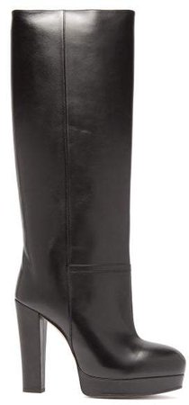 Britney Platform Leather Knee Boots - Womens - Black