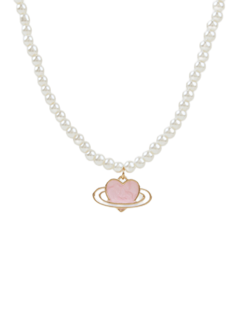 pink heart and pearl necklace