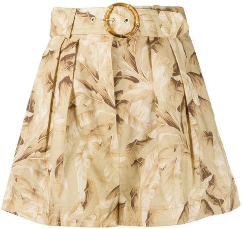 belted box-pleated shorts