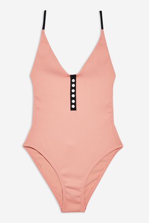 Button Ribbed Plunge Swimsuit - Swimwear & Beachwear - Clothing - Topshop
