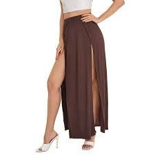 brown double high slit skirt - Google Search