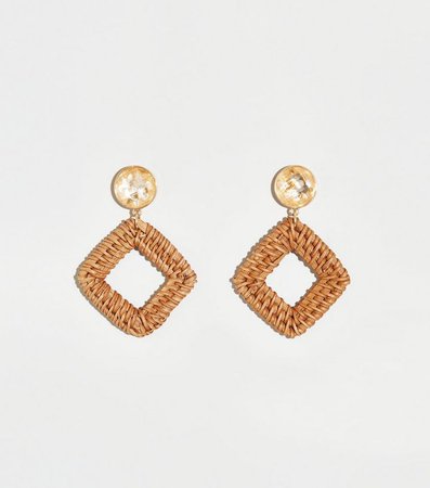 Brown Raffia and Shell Geometric Earrings | New Look