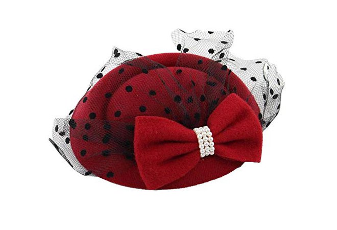 Women's Fascinators Hat Pillbox Hat Cocktail Party Hat with Veil Hair Clip (Red) at Amazon Women’s Clothing store: