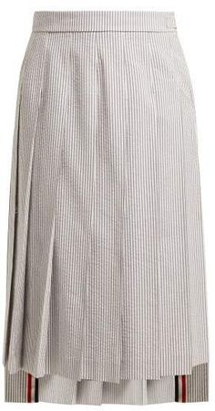 Striped Cotton Seersucker Skirt - Womens - White Multi