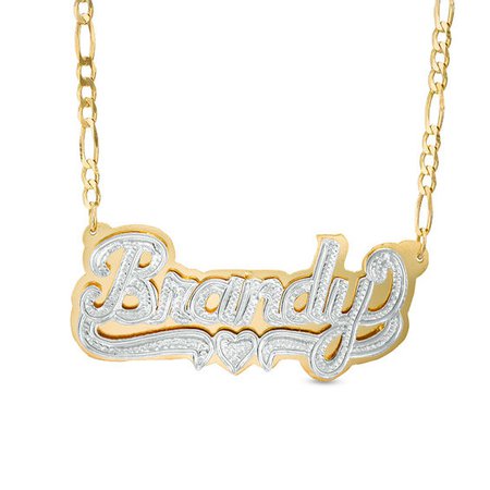 Diamond Accent Hammered Name and Heart Ribbon Accent Plate Necklace in Sterling Silver and 24K Gold Plate (1 Line) | View All Necklaces | Necklaces | Gordon's Jewelers
