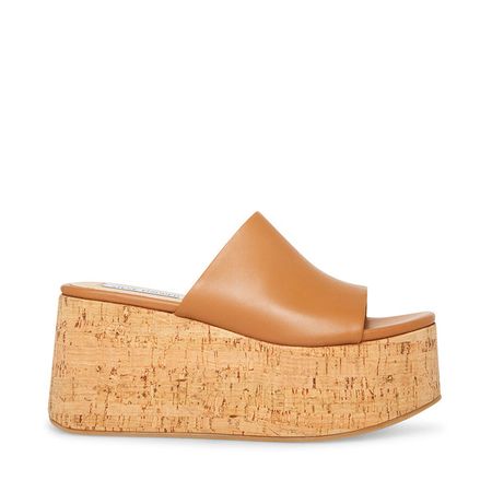 CALYSTA Tan Leather Platform Slide Sandal | Women's Sandals – Steve Madden