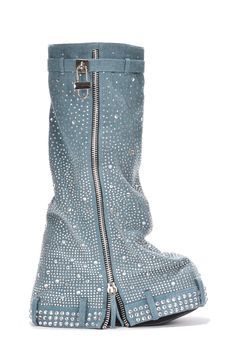 blue denim diamond rhinestone knee boots shoes led warmers