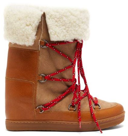 Nowly Shearling And Leather Boots - Womens - Tan Multi