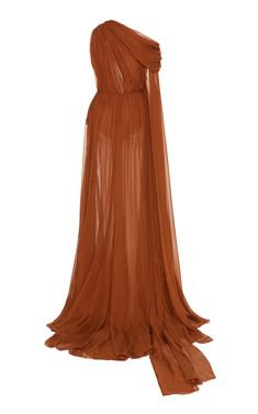 Dundas Brown Draped silk chiffon gown