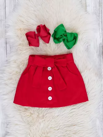 Red & White Bubble Sleeve Christmas Outfit w/ Skirt – Marie Nicole Clothing