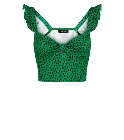 Green Spot Bow Front Crop Top | New Look