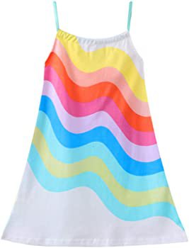 Amazon.com: HILEELANG Toddler Girl Summer Dress Sleeveless Cami Beach Tank Cotton Casual Blue Raibow Spaghetti Strap Jersey Shirt Cool Sundress 3T: Clothing, Shoes & Jewelry