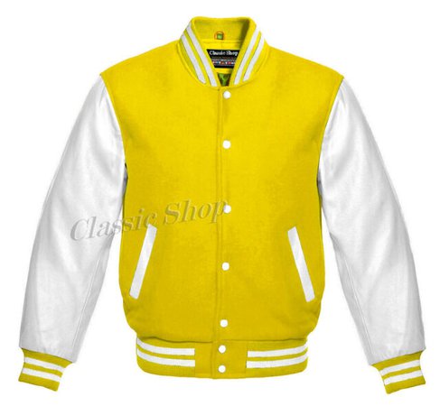 Varsity Letterman Yellow Wool & Genuine White Leather Sleeves Jacket | eBay