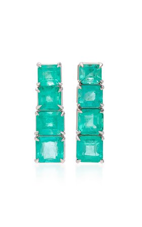18K White Gold and Emerald Earrings by Maria Jose Jewelry | Moda Operandi