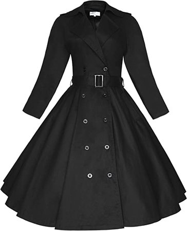 Amazon.com: Maggie Tang Vintage Trench Coat Rockabilly Long Coat with Belt Tunic Swing Classical Party Dress : Clothing, Shoes & Jewelry
