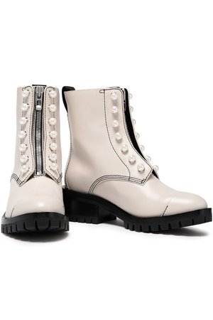 Light gray Hayett faux pearl-embellished leather ankle boots | Sale up to 70% off | THE OUTNET | 3.1 PHILLIP LIM | THE OUTNET