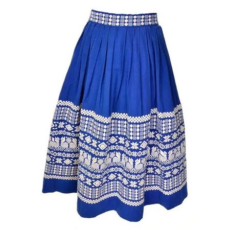 1950s Pelux Guatemala Vintage Folk Blue Skirt Handwoven with White Embroidery - 1stdibs.com