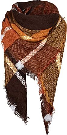 Trendy Women's Cozy Warm Winter Fall Blanket Scarf Stylish Soft Chunky Checked Giant Scarves Shawl Cape (One Size, Brown Mixed) at Amazon Women’s Clothing store