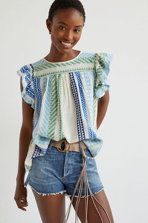 Embroidered Ruffle Blouse | Anthropologie