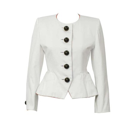 1980's Yves Saint Laurent YSL White Jacket with Dome Buttons For Sale at 1stdibs
