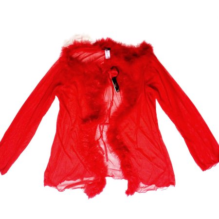 Red net mesh fluffy maribou feather trim jacket/cardigan/lingerie top