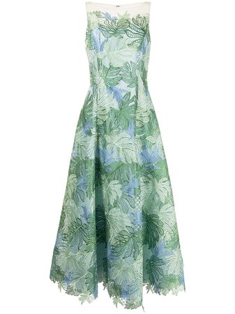 Marchesa Notte leaf-embroidery Sleeveless Dress - Farfetch