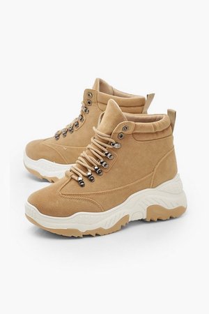 Chunky Sole Lace Up Hiker Trainers | Boohoo