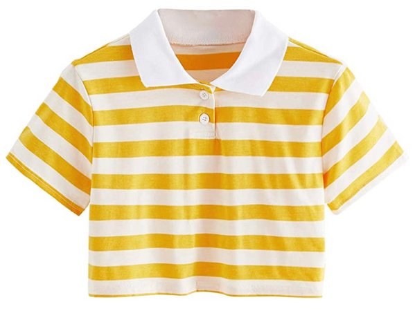 Yellow and white-striped cropped polo
