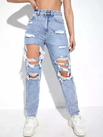 SHEIN Ripped Mom Fit Jeans | SHEIN USA