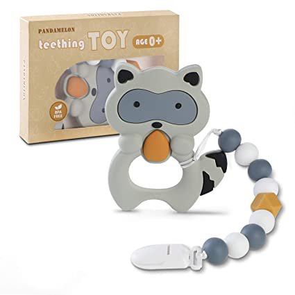 Amazon.com : Baby Teething Toys, Raccoon Teether with Pacifier Clip Holder Kit, for Newborn Infants, BPA Free Silicone, for Boy/Girl, by Pandamelon : Baby