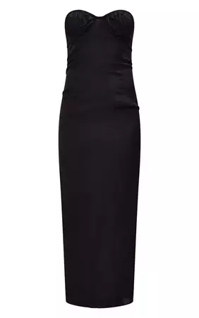 Black Textured Sheer Bandeau Underwired Midaxi Dress | PrettyLittleThing USA