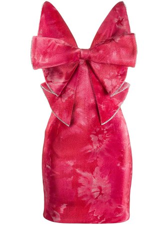 Area Pink Crushed Velvet Bow Mini Dress | Farfetch.com
