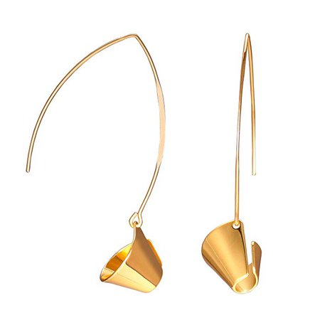 Gold Drop Earrings, Funnel Design Gold Tone Charms Earrings Dangle Drop for Women Jewelry: Clothing