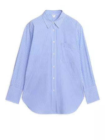 Oversized Poplin Shirt - White/Blue - Shirts & blouses - ARKET NO